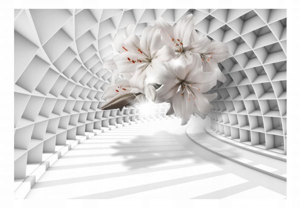 3D Fototapetas, tunelis, gėlės - lelijos